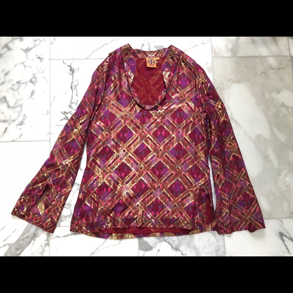 Tory Burch Metallic Lame Silk top  sz 6